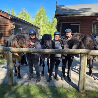 Heste og ryttere på gården